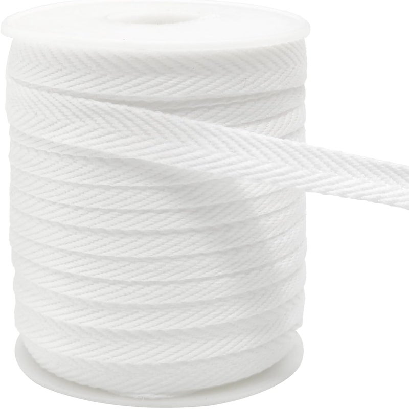 Evora 3/8 Inch Herringbone Twill Tape - 25 Yards Polyester Cotton Fabric Trim, 1mm Thick Durable Soft Webbing Strap for Sewing & Garment, Crafting- Flat Double Fold Bias Tape (White 001) - Image 1